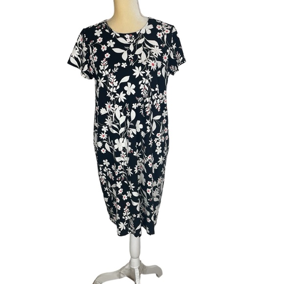 J Jill Wearever Collection Floral Shift Dress‎ Black White Short Sleeve Size M - Picture 5 of 14